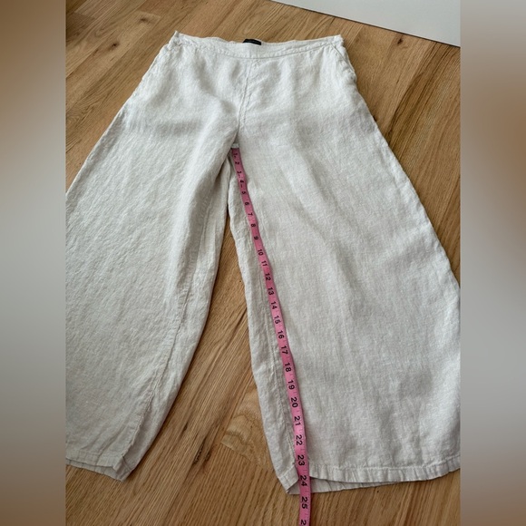 100% Linen Wide Leg Cropped Pull On Pants Neutral Cream Beachy Coastal Large - Picture 5 of 10